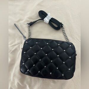 Rebecca Minkoff Black Quilted Crossbody Bag with Silver Chain